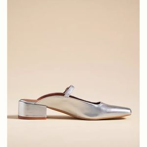 NIB Anthropologie Mary Jane Mule Heels Size 37 (Silver)